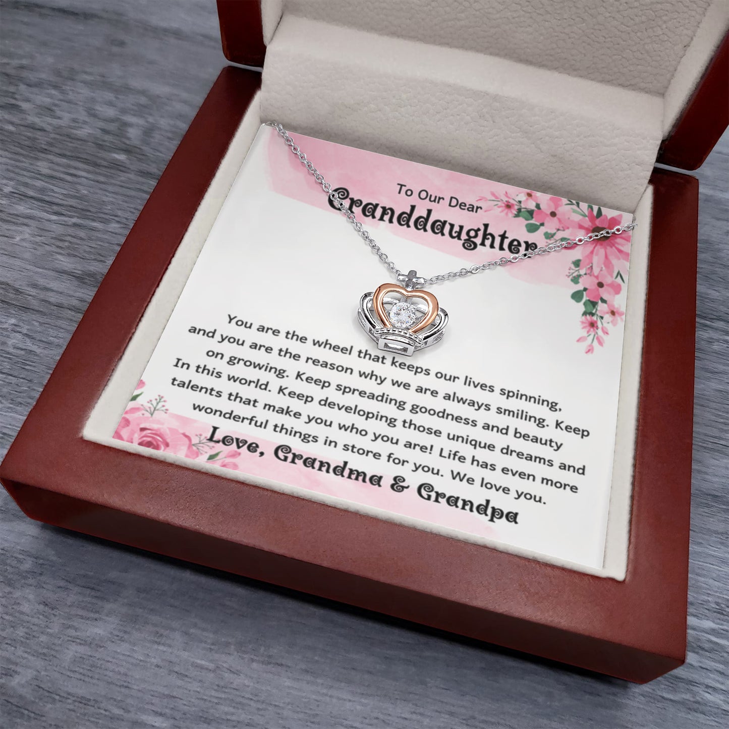 To Our Dear Granddaughter – Birthday & Graduation Gift Jewelry from Grandma & Grandpa – Crown Pendant Necklace - Personalize Memories