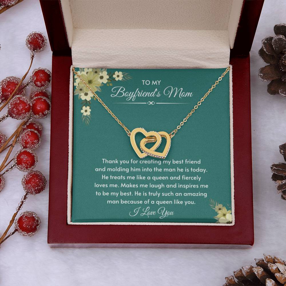 To My Boyfriend's Mom - He is truly such an amazing man - Interlocking Hearts Necklace - Bf Mom Gift - Personalize Memories