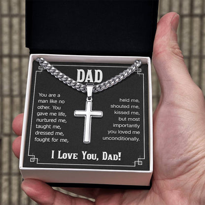 Dad - You are a man like no other - Present for Dad - Artisan Cross with Cuban Link Chain - Personalize Memories