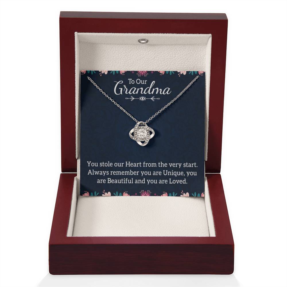 To Our Grandma Necklace - You stole our heart from the very start Grandma - Love Knot Necklace - Personalize Memories