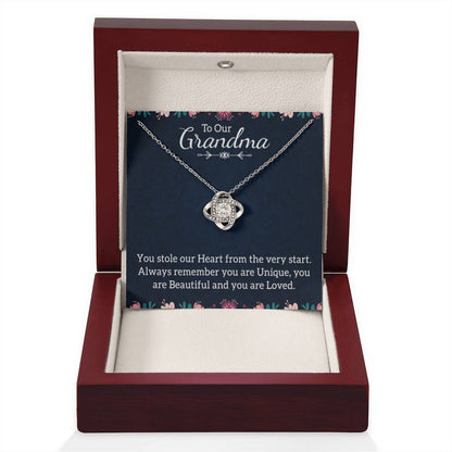 To Our Grandma Necklace - You stole our heart from the very start Grandma - Love Knot Necklace - Personalize Memories