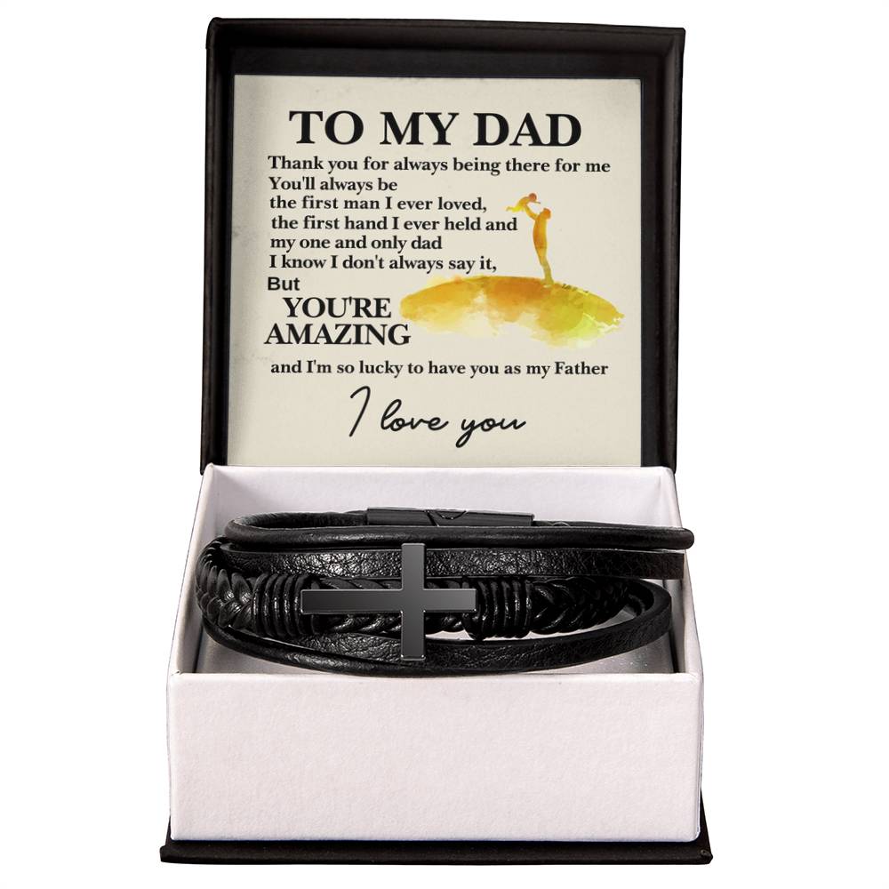 To My Dad - You're Amazing - Gift for Dad - Men's Cross Bracelet - Personalize Memories