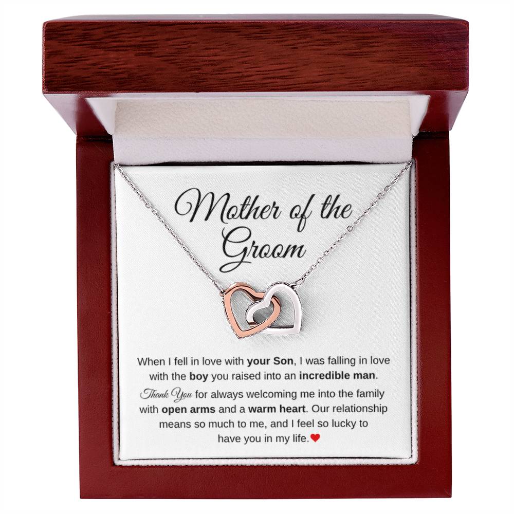 Mother of the Bride Present from Son In Law - Our relationship means so much to me - Interlocking Hearts Necklace - Personalize Memories