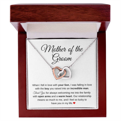 Mother of the Bride Present from Son In Law - Our relationship means so much to me - Interlocking Hearts Necklace - Personalize Memories