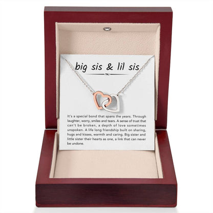 Big Sister & Little Sister Necklace - It's a special bond that spans the years - Gift for Sister - Interlocking Hearts Necklace