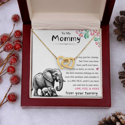 To My Mommy - Love Kiss & Kicks from Your Tummy - Interlocking Hearts Necklace - New Mom Gift - Personalize Memories