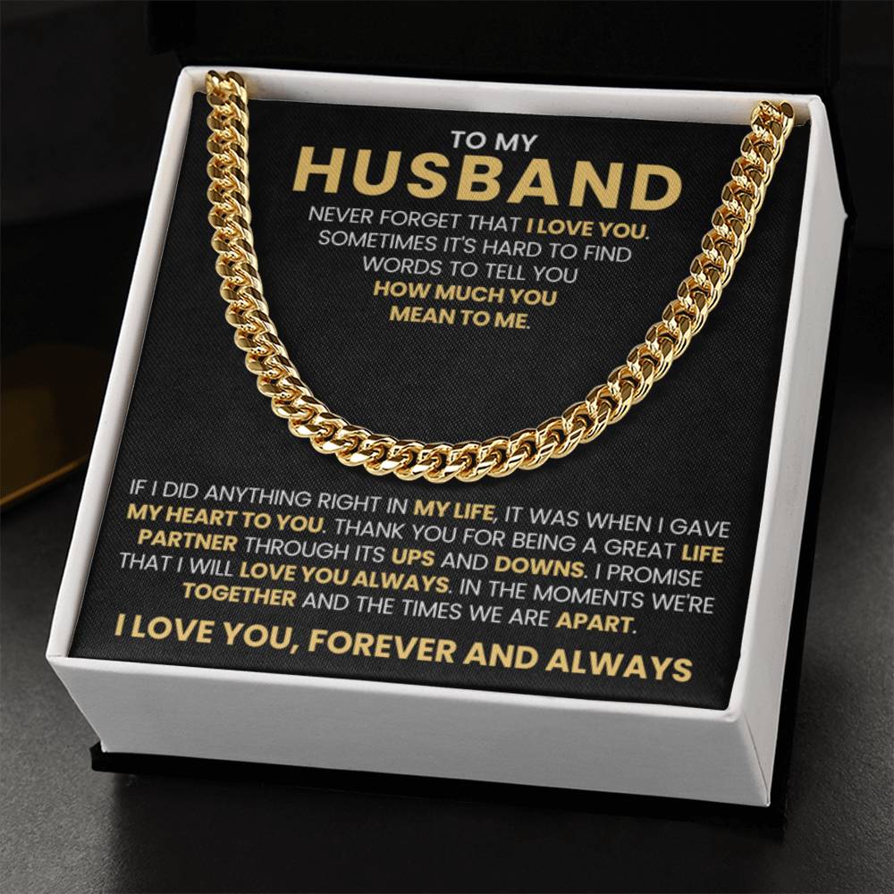 To My Husband - Never Forget That I Love You - Cuban Link Chain Gift from Wife to Husband - Personalize Memories