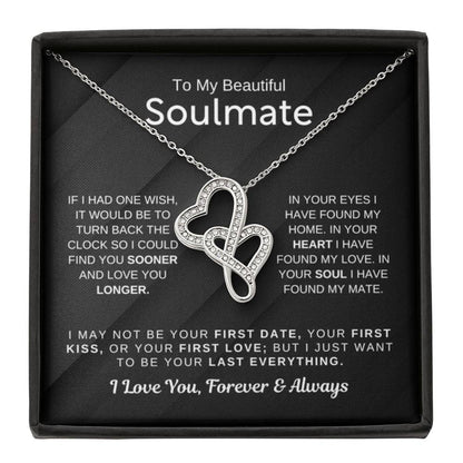 To My Soulmate Necklace - Romantic Gift for Her for Christmas & Love Celebrations - Heart-to-heart Pendant Necklace - Personalize Memories