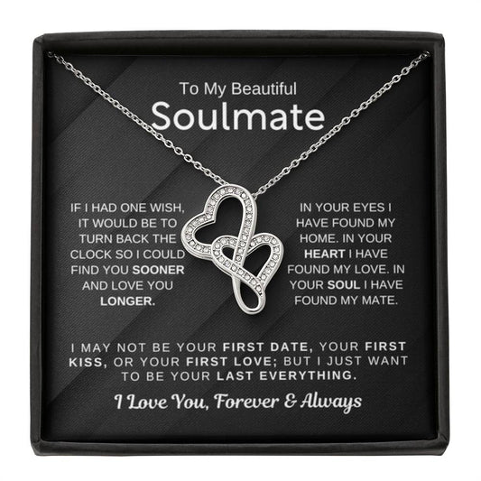 To My Soulmate Necklace - Romantic Gift for Her for Christmas & Love Celebrations - Heart-to-heart Pendant Necklace - Personalize Memories