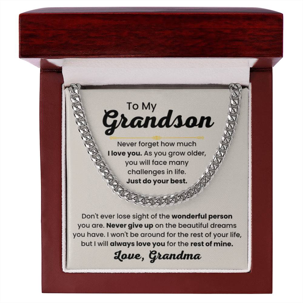 Grandson Necklace Gift from Grandmother, Birthday, Graduation & Christmas Jewelry - Cuban Link Chain - Personalize Memories