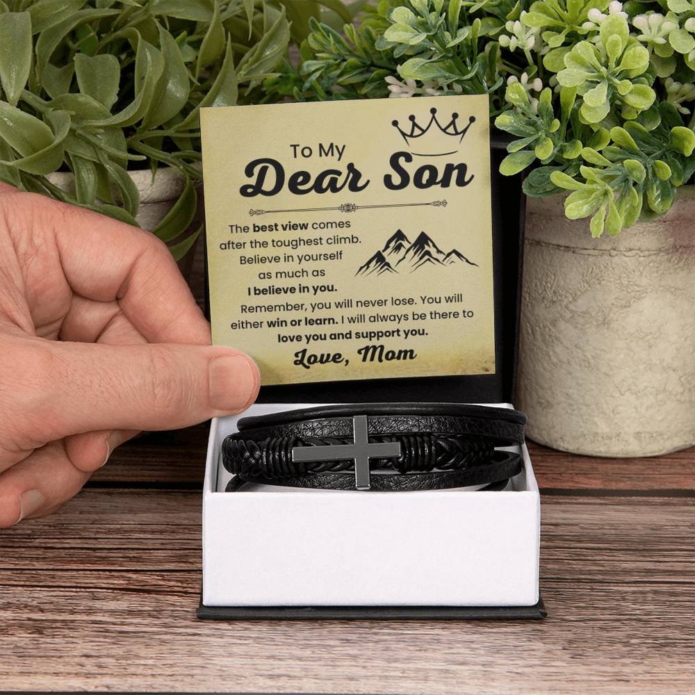 Gift for Son – Mom Edition – Birthday, Graduation – Men’s Cross Bracelet - Personalize Memories