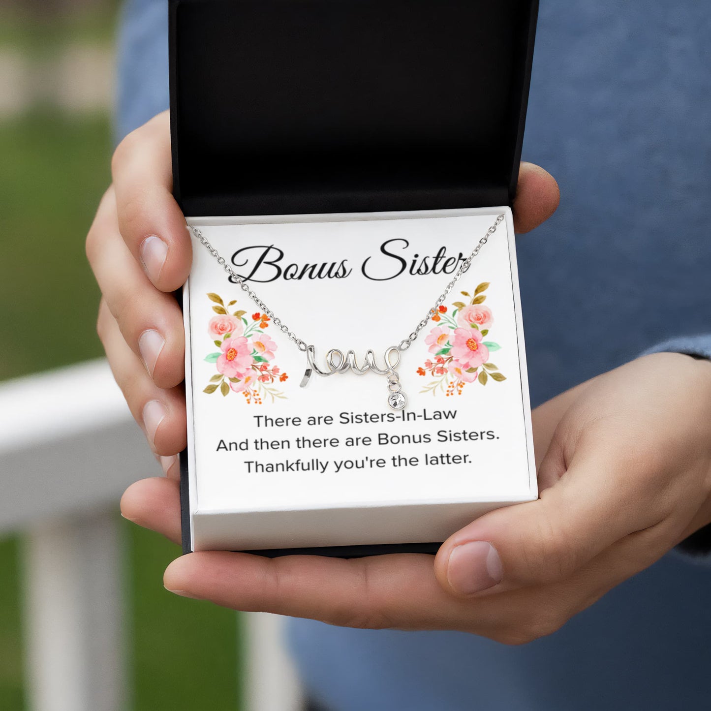 Gift for Bonus Sister - Thankfully You're the Latter - Scripted Love Necklace - Personalize Memories