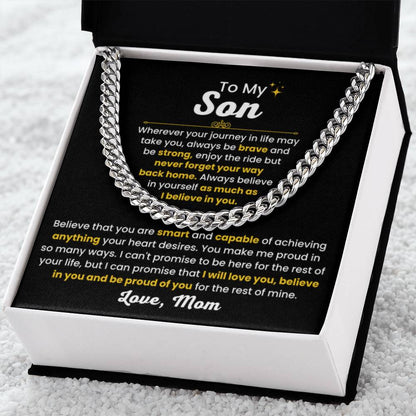 Cuban Link Chain Necklace, Gift for Son from Mom, Stylish Jewelry for Birthday, Graduation & Special Occasions - Personalize Memories