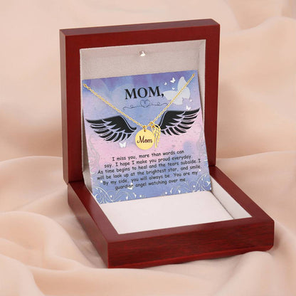 Mom Remembrance Necklace - Mother Sympathy Gift - Angel Wing Mom Necklace