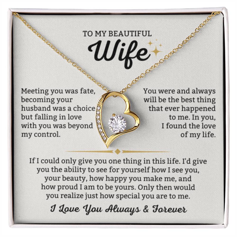To My Beautiful Wife Necklace - Loving Husband Gift for Christmas, Valentine’s Day & Birthday Celebrations - Forever Love Necklace - Personalize Memories