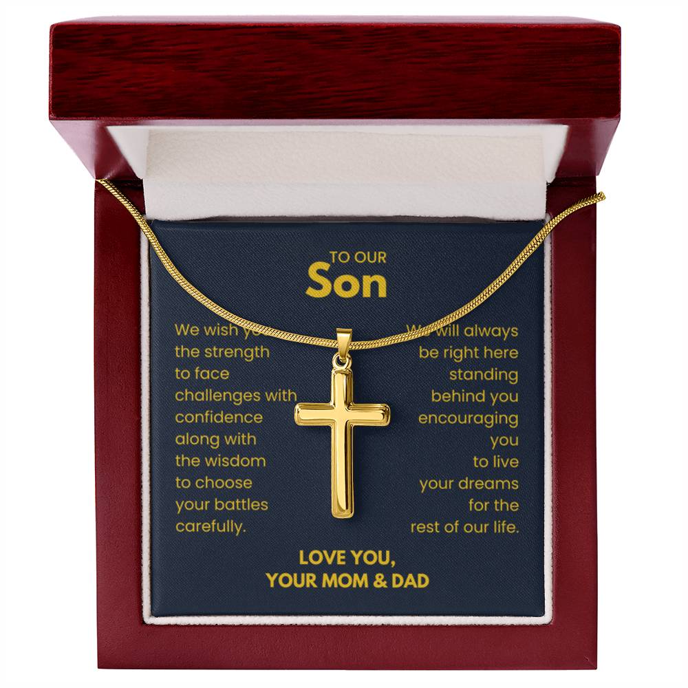 To Our Son - Son Gift from Mom and Dad - Artisan Cross Necklace - Personalize Memories
