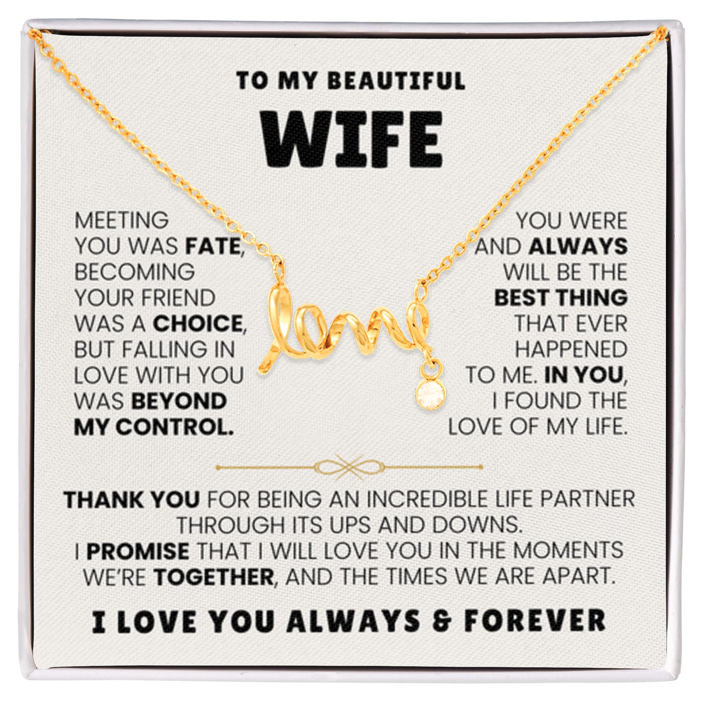 To My Wife Necklace - Romantic Birthday Gift from Husband - Scripted Love Necklace - Personalize Memories