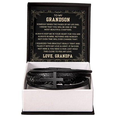 Grandpa to Grandson Gift – Graduation, Birthday, Christmas – Men's Cross Bracelet - Personalize Memories