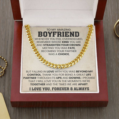 To My Boyfriend - Falling in love with you was beyond my control - Cuban Link Chain Gift for Him - Personalize Memories