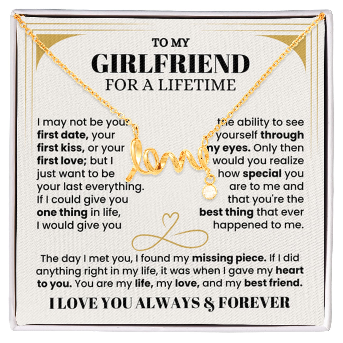 To My Girlfriend Necklace - Soulmate Jewelry Gift for Valentine’s Day, Birthday - Scripted Love Necklace - Personalize Memories