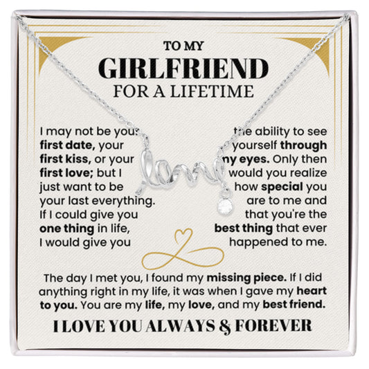 To My Girlfriend Necklace - Soulmate Jewelry Gift for Valentine’s Day, Birthday - Scripted Love Necklace - Personalize Memories