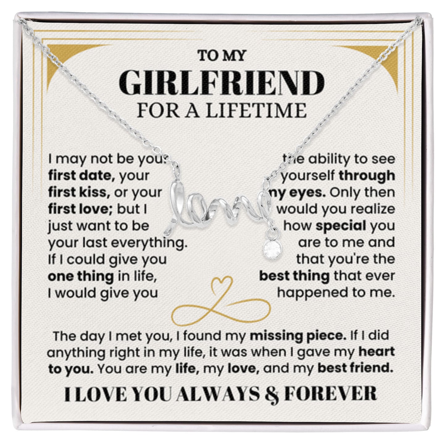 To My Girlfriend Necklace - Soulmate Jewelry Gift for Valentine’s Day, Birthday - Scripted Love Necklace - Personalize Memories