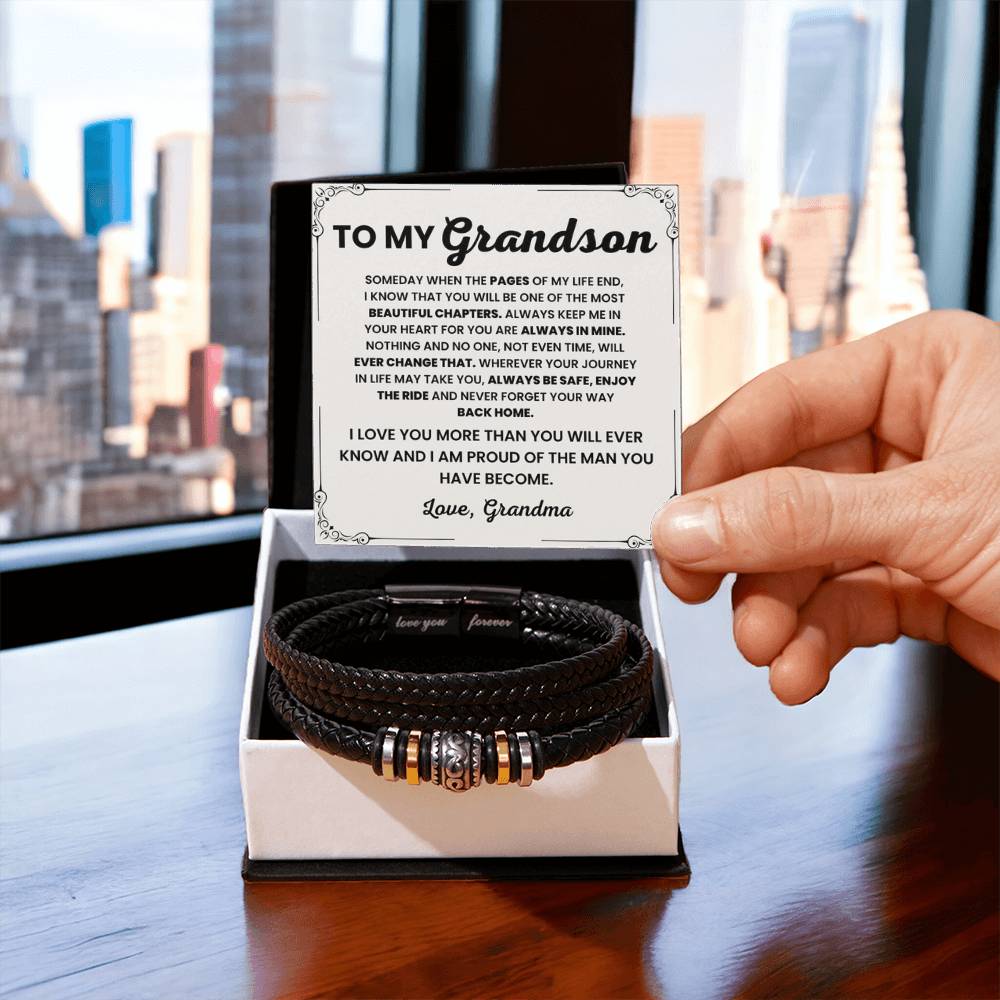 To My Grandson – Graduation, Birthday, Holiday Gift from Grandma – Love You Forever Bracelet - Personalize Memories
