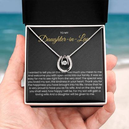 To My Daughter In Law - Gift for Daughter in Law - Lucky In Love Necklace - Personalize Memories