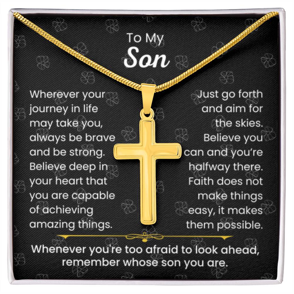 To My Son - Always be brave and be strong - Gift for Son - Artisan Cross Necklace - Personalize Memories