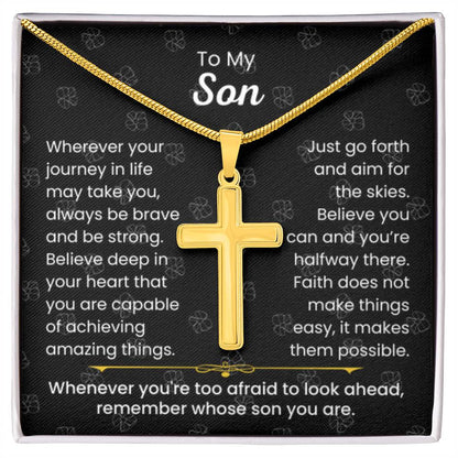 To My Son - Always be brave and be strong - Gift for Son - Artisan Cross Necklace - Personalize Memories