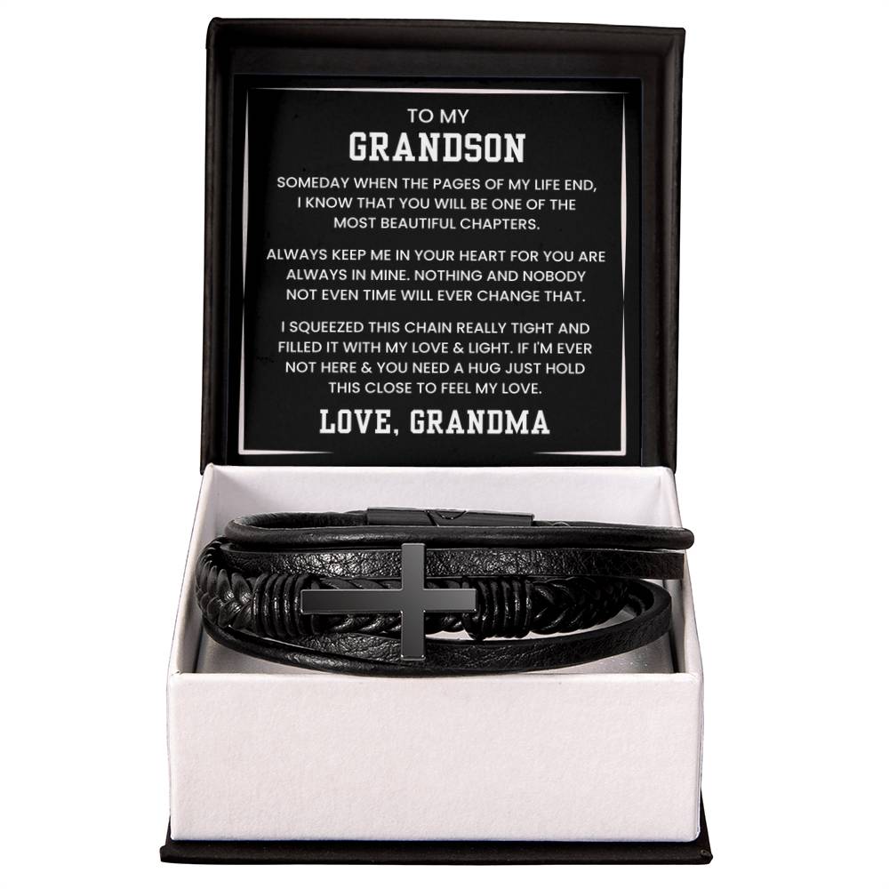 Grandma to Grandson Gift – Graduation, Birthday, Christmas – Men's Cross Bracelet - Personalize Memories