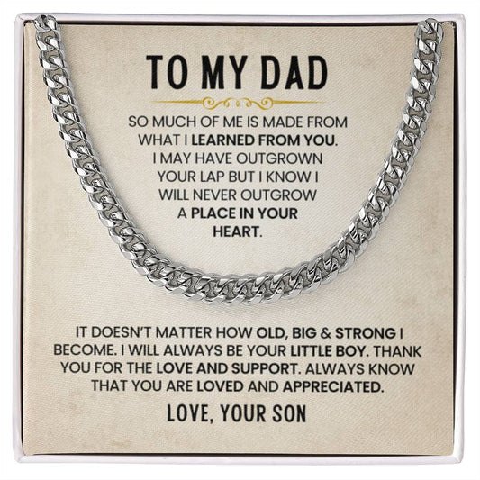 To My Dad - A Place In Your Heart - Cuban Link Chain from Son - Personalize Memories