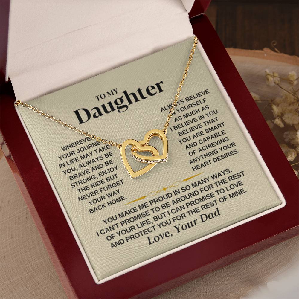 To My Daughter Necklace – Dad to Daughter Birthday Jewelry – Interlocking Hearts Necklace - Personalize Memories