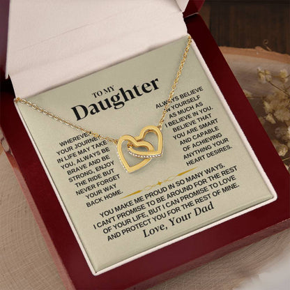 To My Daughter Necklace – Dad to Daughter Birthday Jewelry – Interlocking Hearts Necklace - Personalize Memories