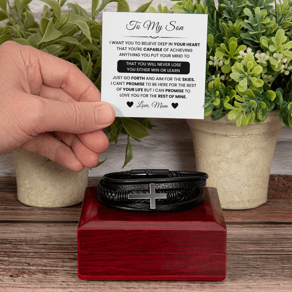 To My Son – Graduation, Christmas Gift from Dad – Men’s Cross Bracelet - Personalize Memories