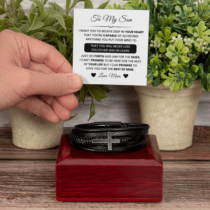 To My Son – Graduation, Christmas Gift from Dad – Men’s Cross Bracelet - Personalize Memories