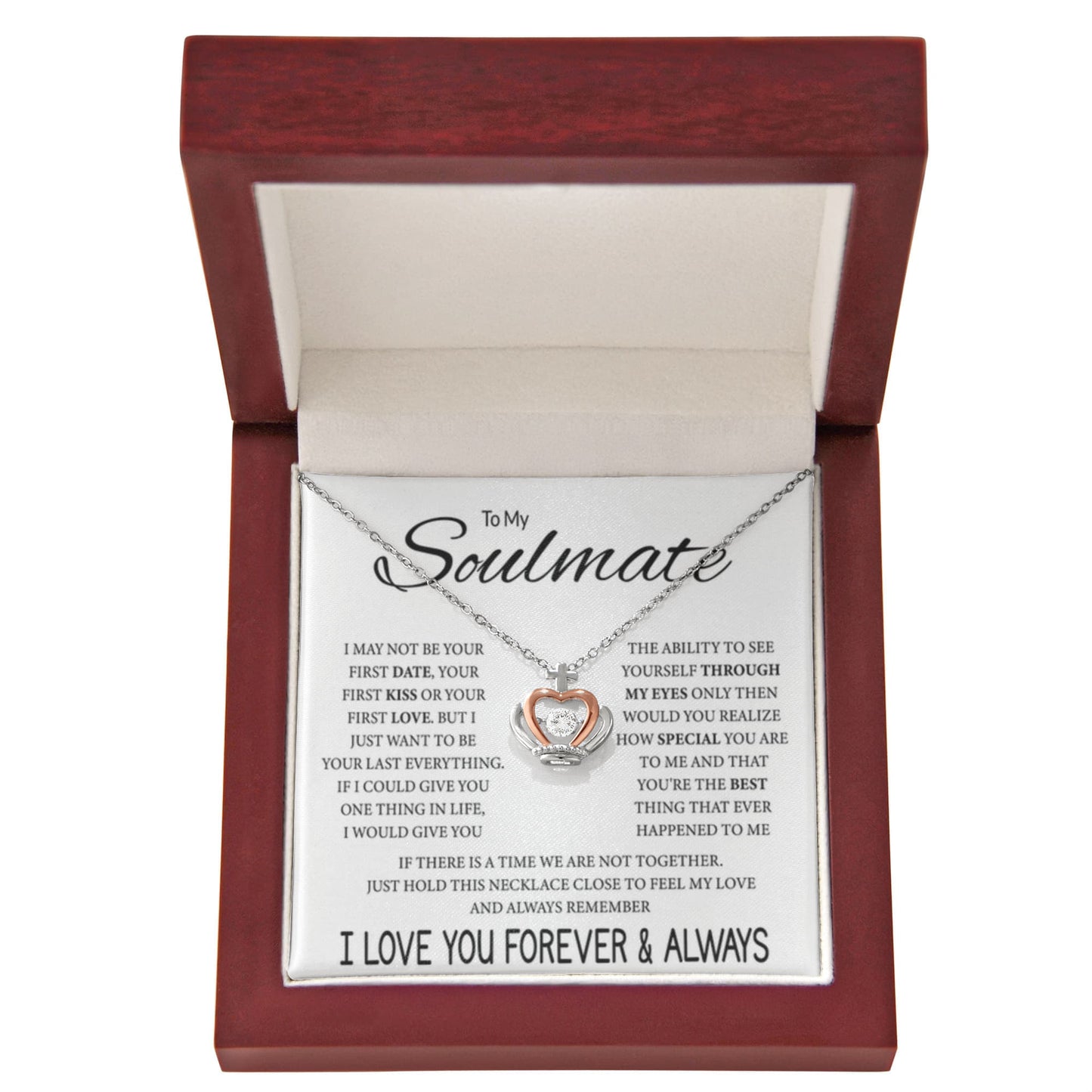 To My Soulmate Necklace - Best Soulmate Gift for Valentine’s Day & Everyday Romance - Crown Pendant Necklace - Personalize Memories