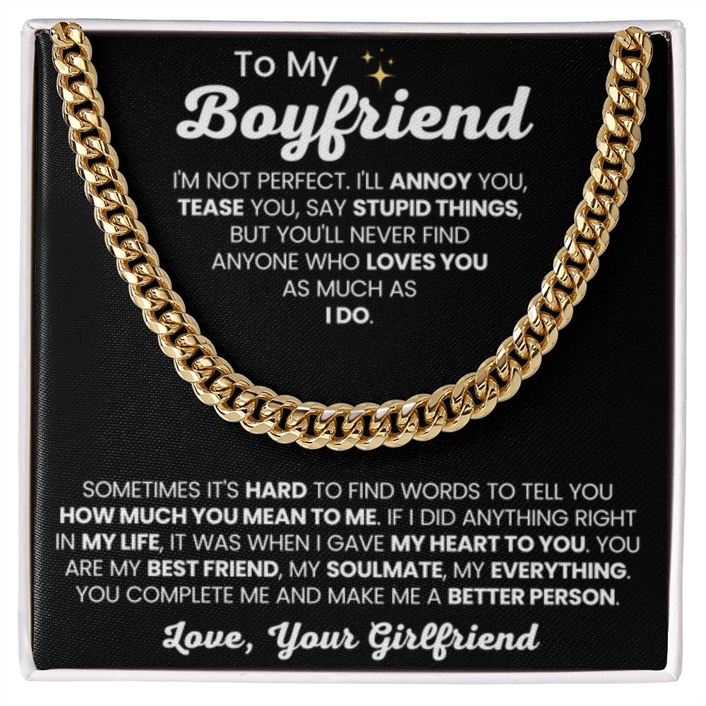 To My Boyfriend - Cuban Link Chain - Girlfriend to Boyfriend Anniversary, Christmas & Birthday Gift - Personalize Memories