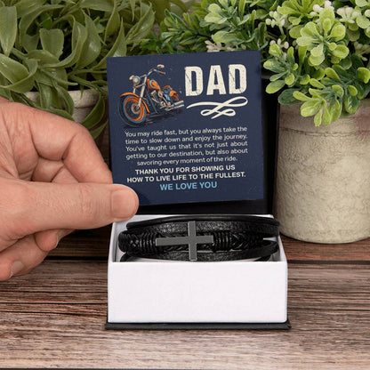 Gift for Dad from Kids - #1 Biker Dad - Men's Cross Bracelet - Personalize Memories