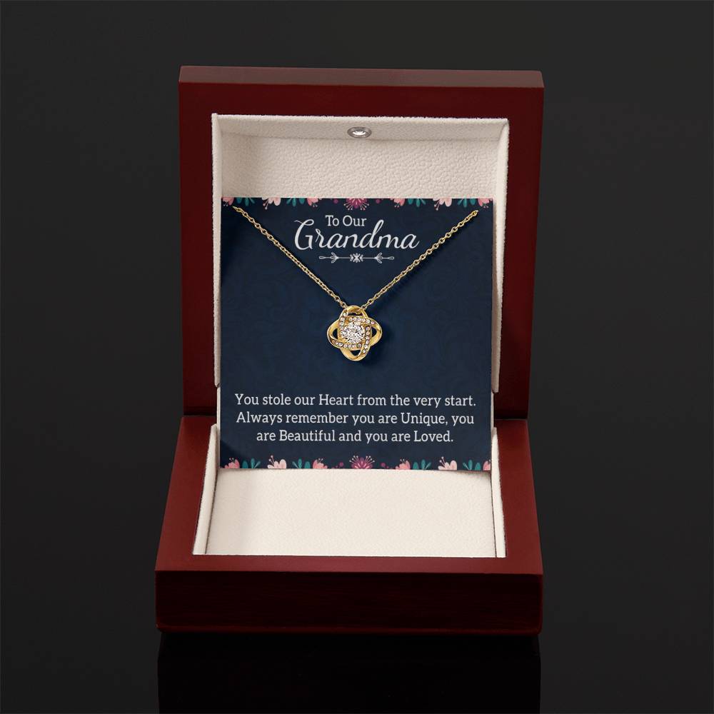 To Our Grandma Necklace - You stole our heart from the very start Grandma - Love Knot Necklace - Personalize Memories