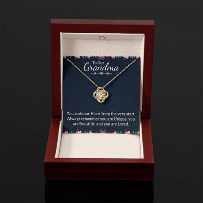 To Our Grandma Necklace - You stole our heart from the very start Grandma - Love Knot Necklace - Personalize Memories