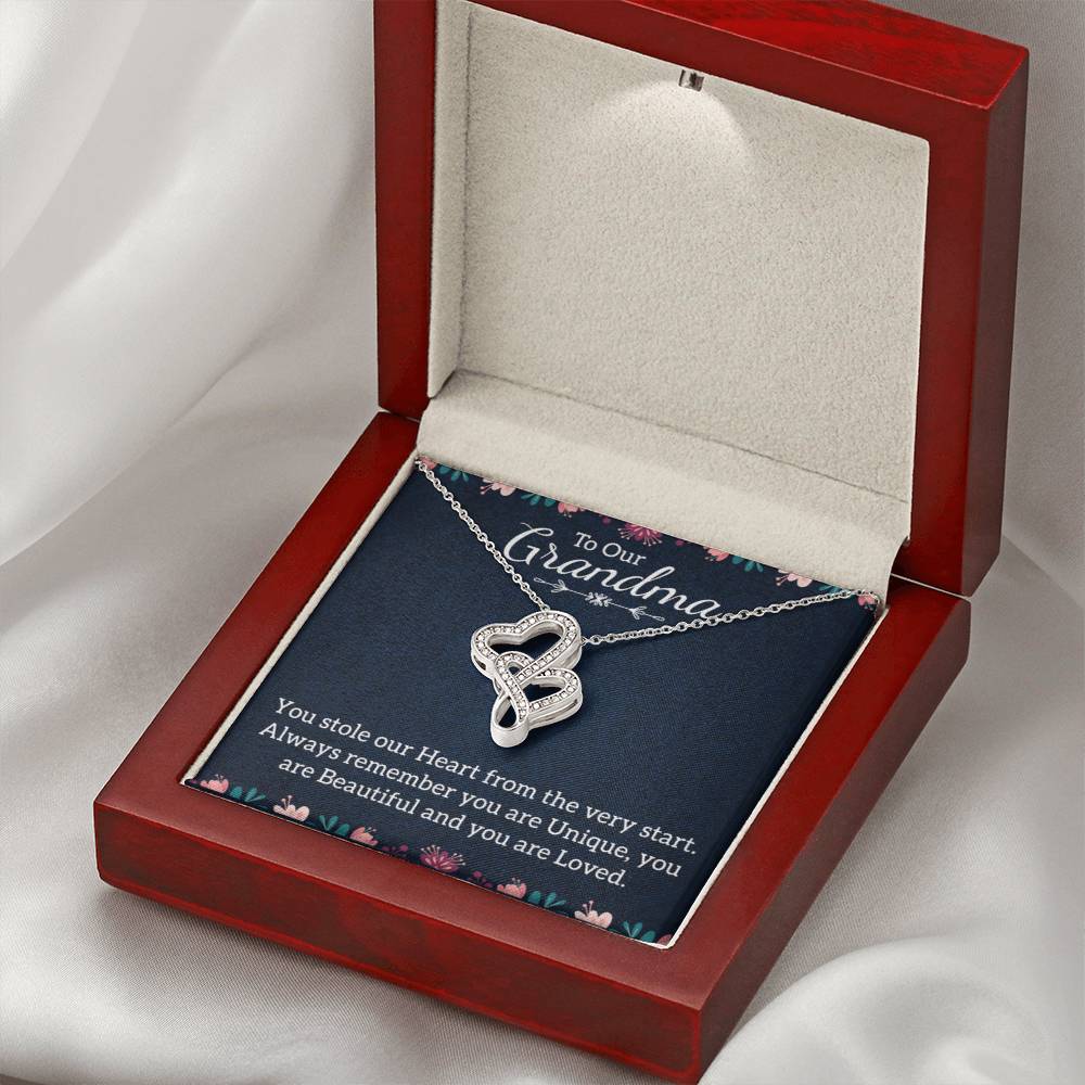 To Our Grandma Necklace - You stole our heart from the very start Grandma - Heart-to-heart Pendant Necklace - Personalize Memories