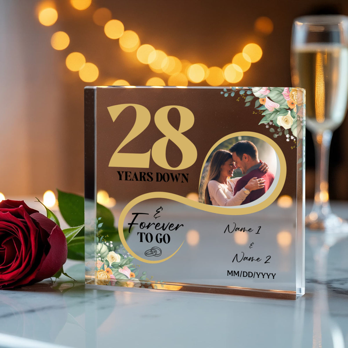Personalized Acrylic Block, Custom Photo, Happy 28th Wedding Anniversary Gifts, Marriage Gifts, 28 Year Married Gift Wife Husband Present