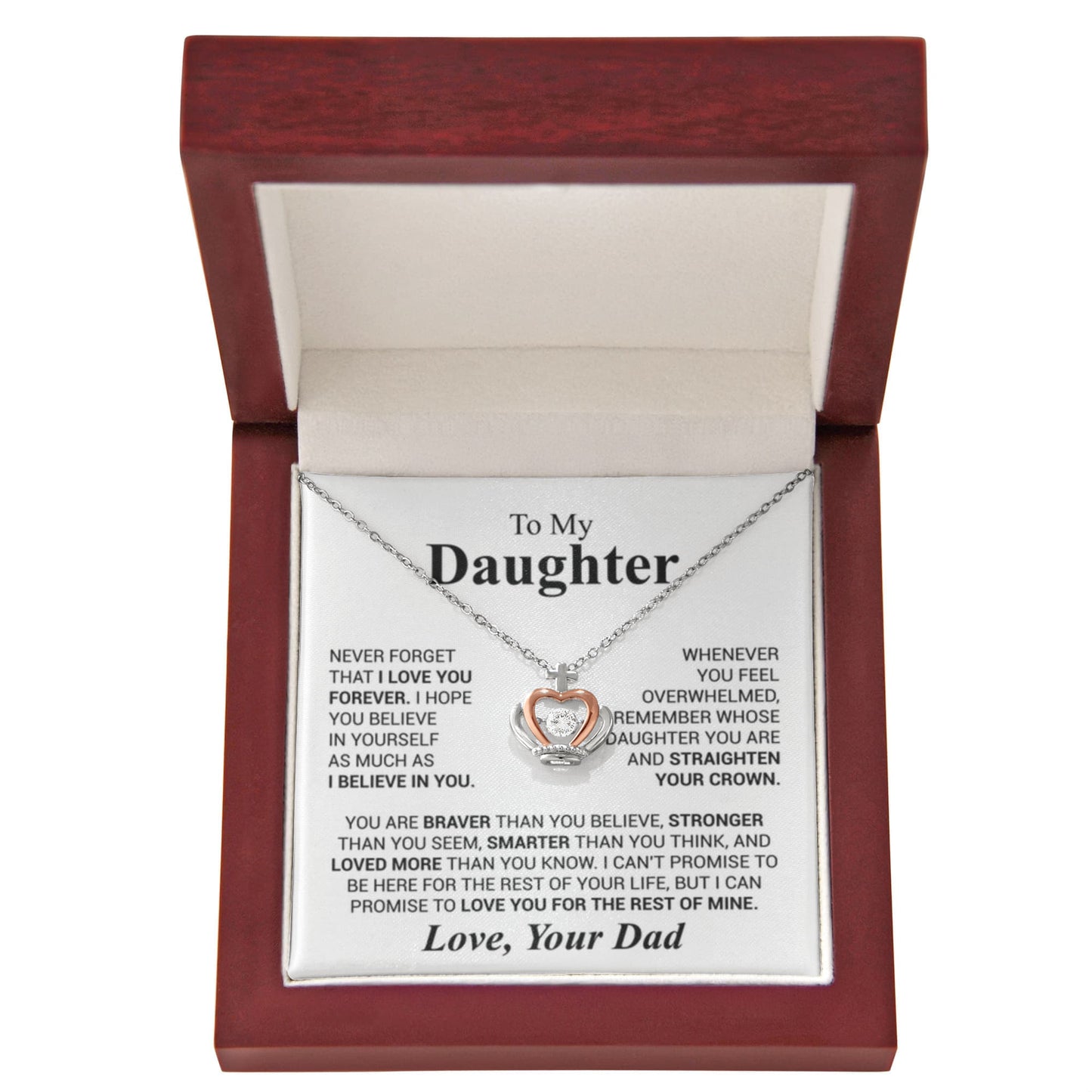 To My Daughter Necklace from Dad - Birthday Gift with Love, Support & Pride - Crown Pendant Necklace - Personalize Memories