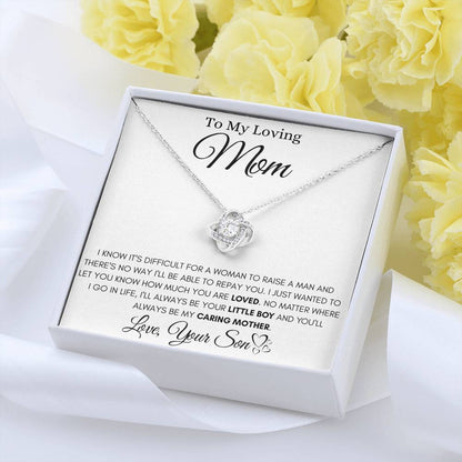 To My Loving Mom - I'll Always Be Your Little Boy - Love Knot Necklace - Gift for Mom from Son - Personalize Memories
