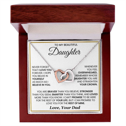 To My Daughter Necklace - Beautiful Daughter Jewelry for Birthday & Proud Dad Moments - Interlocking Hearts Necklace - Personalize Memories