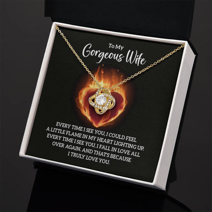 To My Gorgeous Wife Necklace - Romantic Gift For Wives - Perfect For Anniversaries, Birthdays Or Special Occasions - Gifts For Her - Love Knot Necklace - Personalize Memories
