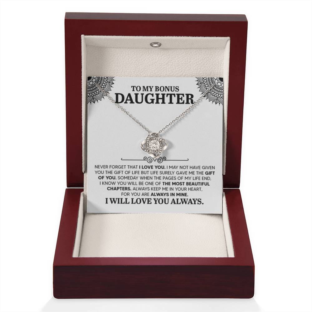 To My Bonus Daughter Necklace – Graduation Birthday Valentine’s Gift for Daughter – Love Knot Necklace - Personalize Memories