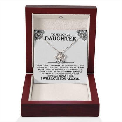 To My Bonus Daughter Necklace – Graduation Birthday Valentine’s Gift for Daughter – Love Knot Necklace - Personalize Memories