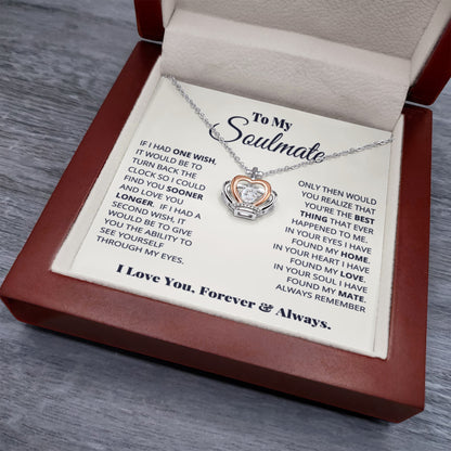 To My Soulmate Necklace - Heartfelt Gift for Her for Birthday & Romantic Days - Crown Pendant Necklace - Personalize Memories